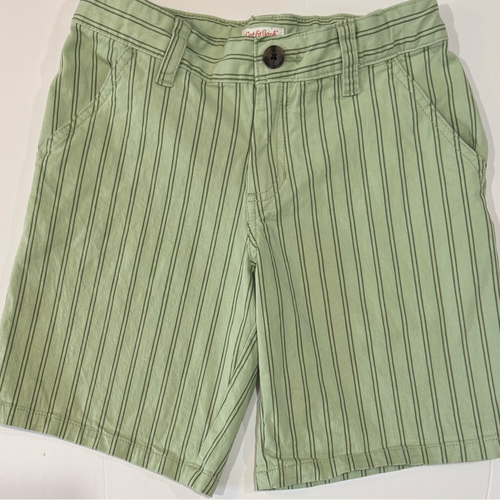 Boys Green Striped Shorts Adjustable Waist Size 8 Cat & Jack